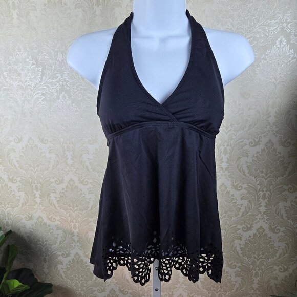 Apt 9 Size Small Black Halter Tankini Top Decorative Cutout Details at Hem NWT - Picture 1 of 14